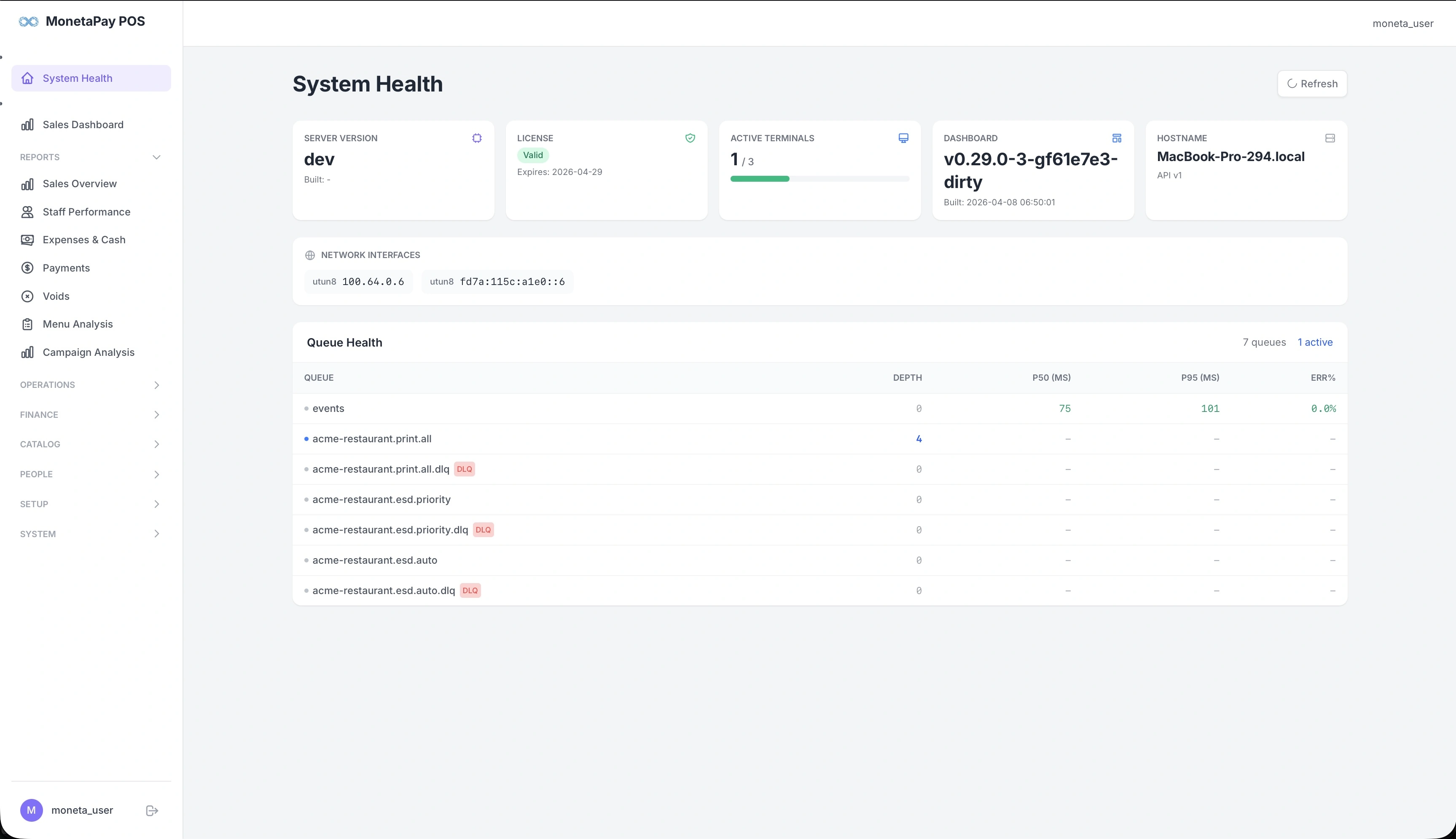 System Health page